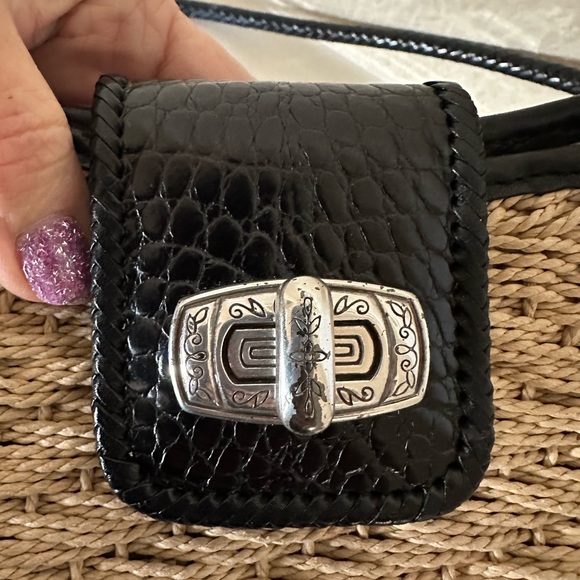 Brighton Wendy Tan/Blk Woven Jute With Chocolate Leather Shoulder Bag H70224 EUC - Picture 11 of 15